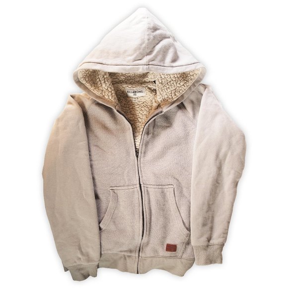 Ladies Billabong Sherpa Knit Hoodie Jacket, Size Large, Gray and Oatmeal Color - Picture 1 of 6